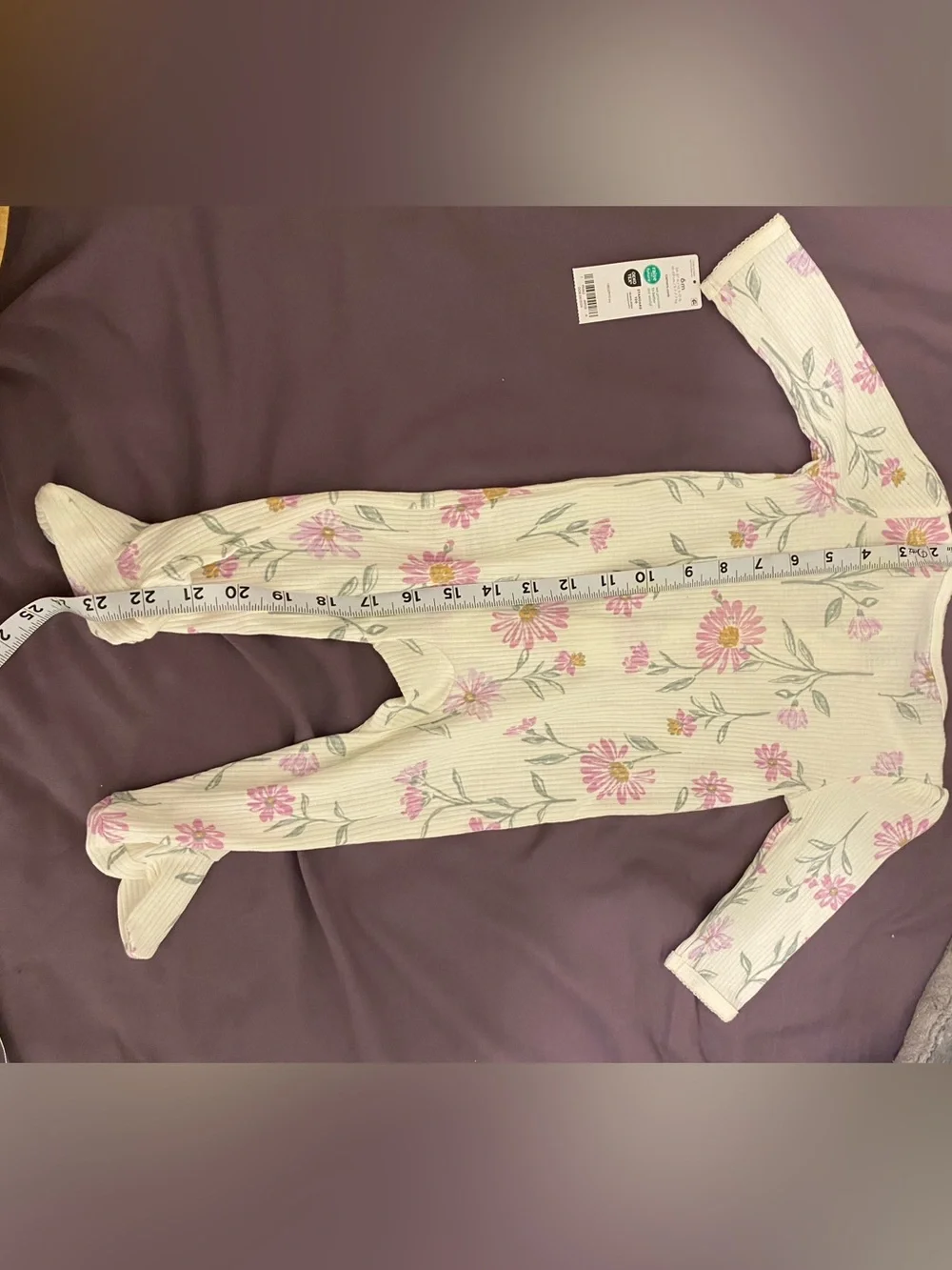 Carter's Cream Ribbed Baby Romper with Pink Floral Print